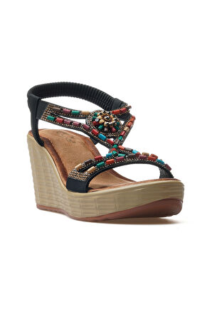 GUJA Kadın Taş Detaylı Dolgu Topuklu Günlük Sandalet 25y 25y155-2 Z