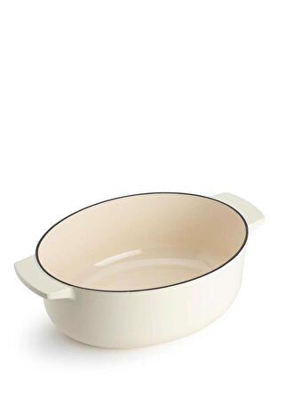 Kitchenaid Krem Rengi Oval Döküm Demir Tencere 30 cm