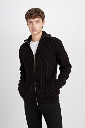 DeFacto Standart Fit Normal Kesim Dik Yaka Fermuarlı Hırka C9014AX24AUBN497