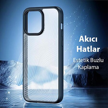 Coofbe Darbe Emici Solmaz Parmak İzi Bırakmaz Hidrofobik Lens Korumalı İphone 15 Pro Kılıf Buzlu Kılıf