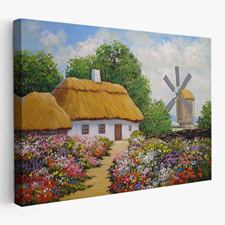 Ukrayna Köy Evi Manzarası Yağlıboya Görünüm Dekoratif Kanvas Duvar Tablosu-3681
