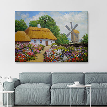 Ukrayna Köy Evi Manzarası Yağlıboya Görünüm Dekoratif Kanvas Duvar Tablosu-3681