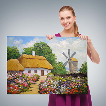 Ukrayna Köy Evi Manzarası Yağlıboya Görünüm Dekoratif Kanvas Duvar Tablosu-3681