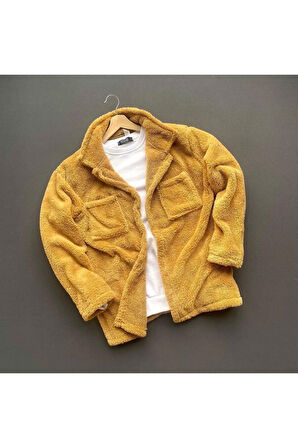 Unisex Bej Peluş Polar Hırka Gömlek Siyah Eşofman Altı ( Tişört Dahil Değildir)