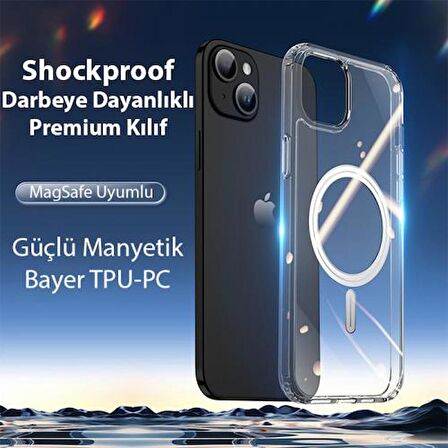 Coofbe Güçlü Magsafe Sararmaz Kristal Şeffaf iPhone 15 Kılıf Parmak İzi Bırakmaz TPU+PC Kılıf