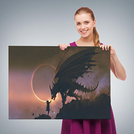 Ejderhasına El Uzatan Büyücü Sahnesi Dekoratif Tablo-3683