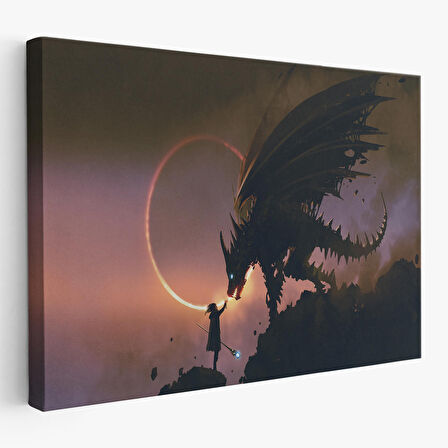 Ejderhasına El Uzatan Büyücü Sahnesi Dekoratif Tablo-3683