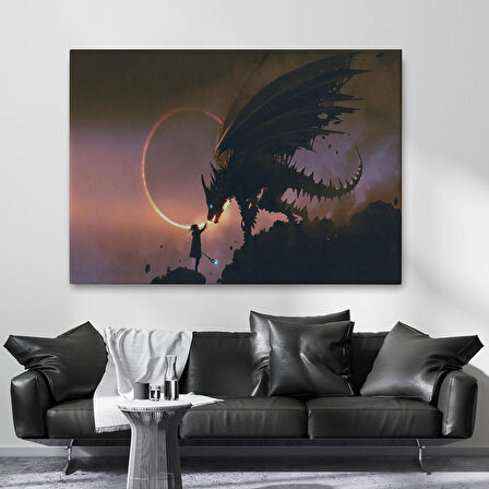 Ejderhasına El Uzatan Büyücü Sahnesi Dekoratif Tablo-3683