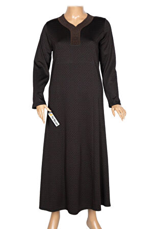 Hesna Kadın Buket Büyük Beden Devore Kuplu Kışlık Kahve Elbise