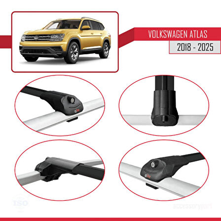 Volkswagen Atlas (CA1) 2018 ve Sonrası ile Uyumlu ACE-1 Ara Atkı Tavan Barı Siyah 2 Adet