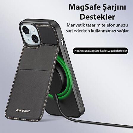 Coofbe Premium Deri 3in1 Magsafe iPhone 15 Plus Kılıf Kartlık Telefon Stand İphone 15 Plus Cüzdan Kılıf