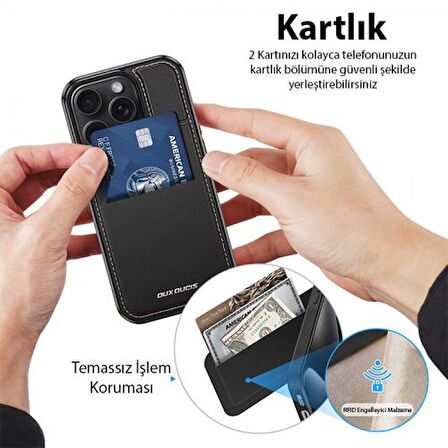 Coofbe Premium Deri 3in1 Magsafe iPhone 15 Pro Kılıf Kartlık Telefon Stand İphone 15 Pro Cüzdan Kılıf