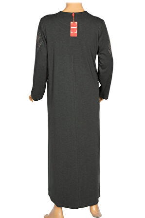 Hesna Kadın Elvan Kışlık Büyük Beden Boydan Baskılı Haki Elbise