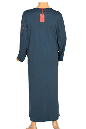 Hesna Kadın Ferda Kışlık Battal Beden Boydan Baskılı Petrol Elbise