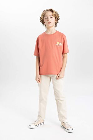 DeFacto Erkek Çocuk Oversize Geniş Kalıp Bisiklet Yaka Sırt Baskılı Kısa Kollu Tişört B8894A824SMBR107