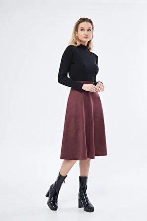 Midi boy Süet kiloş etek Vizon