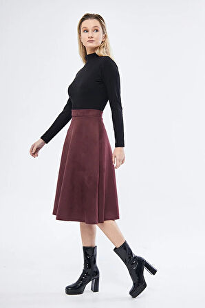 Midi boy Süet kiloş etek Vizon