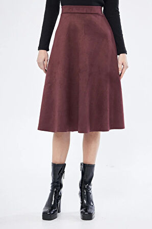 Midi boy Süet kiloş etek Vizon