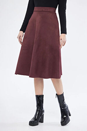 Midi boy Süet kiloş etek Vizon