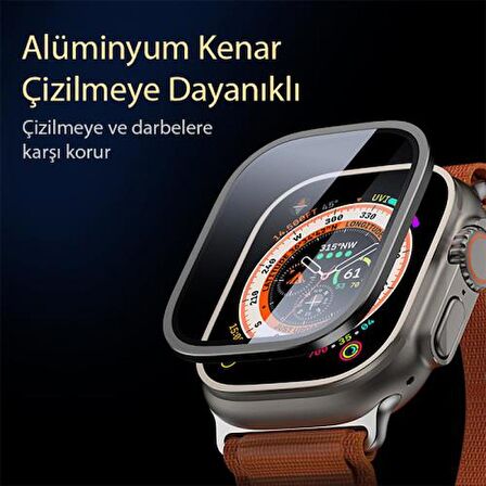 Coofbe Hidrofobik 0.33MM Uyumlu Çizilmeye Dayanıklı Alüminyum Kenarlı Apple Watch Ultra 49MM Uyumlu Ekran Koruyucu