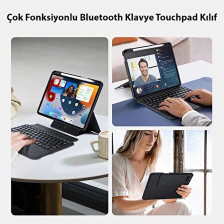 Coofbe 3in1 iPad Pro 11 Kablosuz Bluetooth Klavye Touchpad 4 Kademe Stand Ve Manyetik Kılıf 