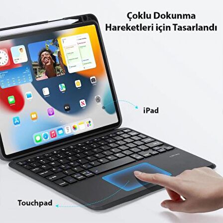 Coofbe 3in1 iPad Pro 12.9 Kablosuz Bluetooth Klavye Touchpad 4 Kademe Stand Ve Manyetik Kılıf 