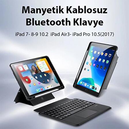 Coofbe 3in1 iPad 7 8 9 10.2 Kablosuz Bluetooth Klavye Touchpad 4 Kademe Stand Ve Manyetik Kılıf 