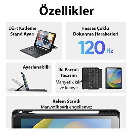 Coofbe 3in1 iPad 7 8 9 10.2 Kablosuz Bluetooth Klavye Touchpad 4 Kademe Stand Ve Manyetik Kılıf 