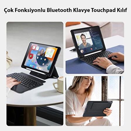 Coofbe 3in1 iPad 7 8 9 10.2 Kablosuz Bluetooth Klavye Touchpad 4 Kademe Stand Ve Manyetik Kılıf 