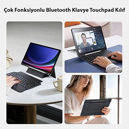 Coofbe 3in1 Samsung Tab S9 X710-X716B Kablosuz Bluetooth Klavye Touchpad 4 Kademe Stand Ve Manyetik Kılıf 