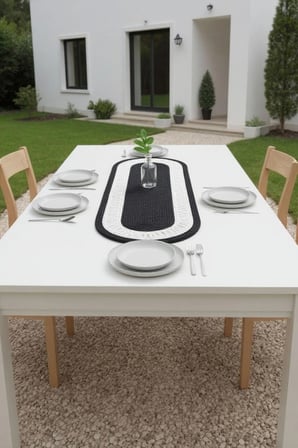 Modern Çift Renk Detaylı Hasır Runner 33x100 - Makinede Yıkanabilir Doğal Dokulu Oval Jüt Runner