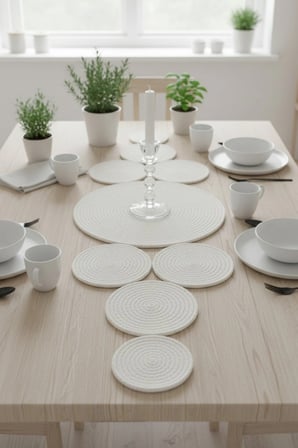 Çoklu Daire Tasarım Hasır Runner 33x100 cm - Yıkanabilir Jüt Görünümlü Oval Örme Runner