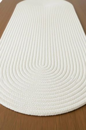 Yıkanabilir Hasır Runner 33x100 cm - Oval Jüt Görünümlü Örme Masa Örtüsü - Bohem & İskandinav