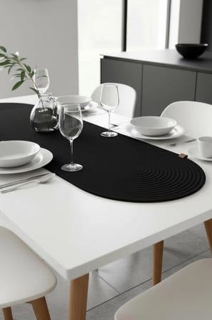 Yıkanabilir Hasır Runner 33x100 cm - Oval Jüt Görünümlü Örme Masa Örtüsü - Bohem & İskandinav
