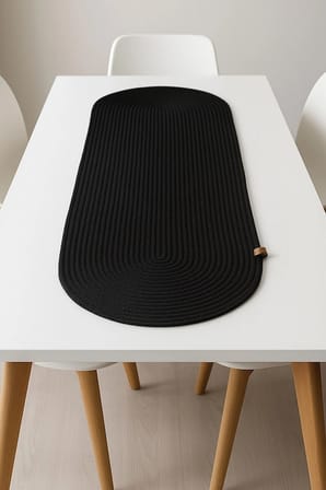 Yıkanabilir Hasır Runner 33x100 cm - Oval Jüt Görünümlü Örme Masa Örtüsü - Bohem & İskandinav