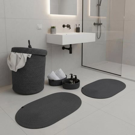 5 Parça Jüt Banyo Seti -Kirli Çamaşır Sepeti, 2'li Paspas ve 2'li Organizer Takımı - Doğal Sepet Seti