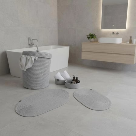 5 Parça Jüt Banyo Seti -Kirli Çamaşır Sepeti, 2'li Paspas ve 2'li Organizer Takımı - Doğal Sepet Seti