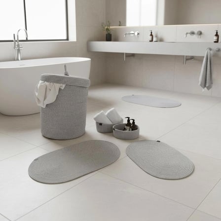 5 Parça Jüt Banyo Seti -Kirli Çamaşır Sepeti, 2'li Paspas ve 2'li Organizer Takımı - Doğal Sepet Seti