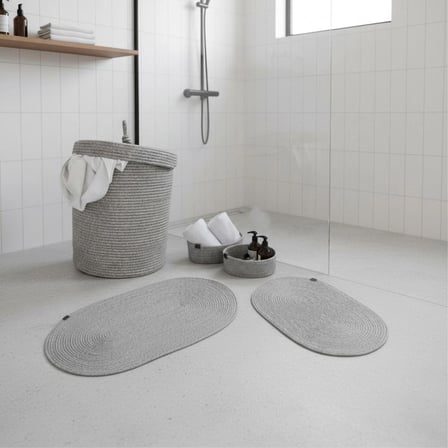 5 Parça Jüt Banyo Seti -Kirli Çamaşır Sepeti, 2'li Paspas ve 2'li Organizer Takımı - Doğal Sepet Seti
