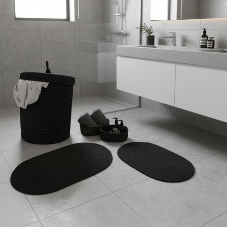 5 Parça Jüt Banyo Seti -Kirli Çamaşır Sepeti, 2'li Paspas ve 2'li Organizer Takımı - Doğal Sepet Seti