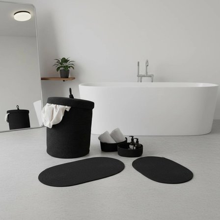 5 Parça Jüt Banyo Seti -Kirli Çamaşır Sepeti, 2'li Paspas ve 2'li Organizer Takımı - Doğal Sepet Seti
