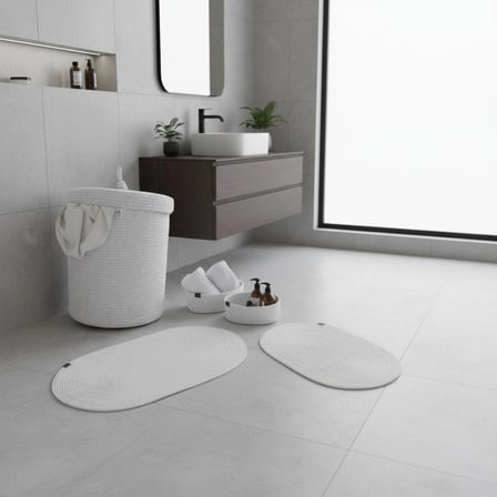 5 Parça Jüt Banyo Seti -Kirli Çamaşır Sepeti, 2'li Paspas ve 2'li Organizer Takımı - Doğal Sepet Seti