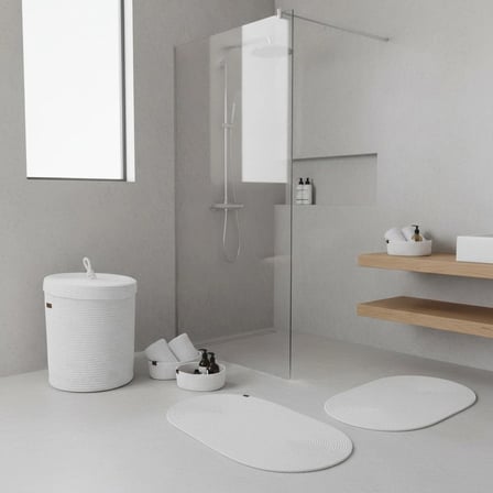 5 Parça Jüt Banyo Seti -Kirli Çamaşır Sepeti, 2'li Paspas ve 2'li Organizer Takımı - Doğal Sepet Seti