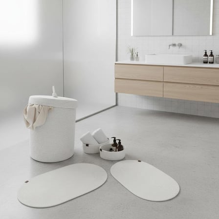 5 Parça Jüt Banyo Seti -Kirli Çamaşır Sepeti, 2'li Paspas ve 2'li Organizer Takımı - Doğal Sepet Seti