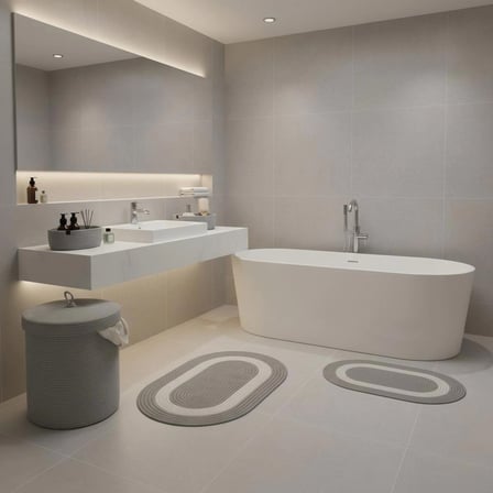 5 Parça Şeritli Jüt Banyo Seti - Antrasit Siyah Çizgili Kirli Sepeti Paspas ve Organizer Takımı