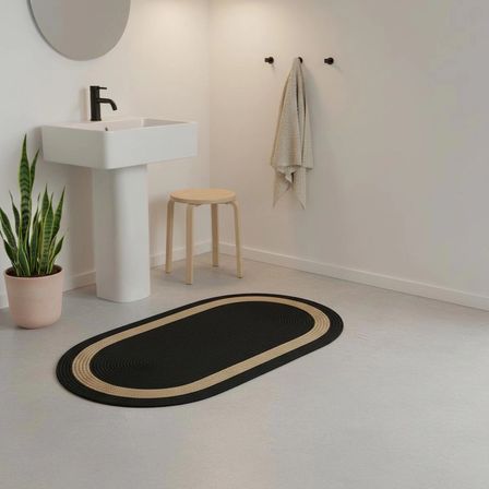 Şeritli Jüt Paspas - 60X100 Cm Yıkanabilir Banyo & Balkon Paspası