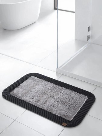 Jüt Peluş Kaymaz Taban Yıkanabilir Banyo Mutfak Kapı Önü Paspası 40x60 cm-Antrasit-Gri 