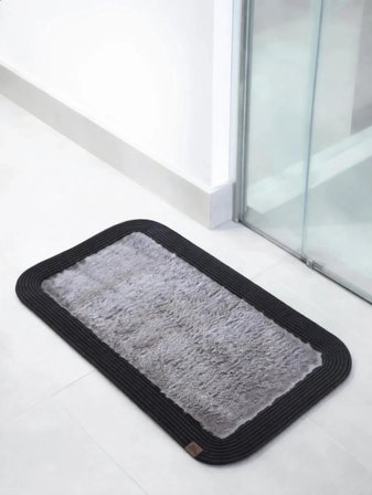 Jüt Peluş Kaymaz Taban Yıkanabilir Banyo Mutfak Kapı Önü Paspası 40x60 cm-Antrasit-Gri 