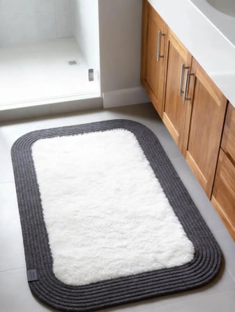 Jüt Peluş Kaymaz Taban Yıkanabilir Banyo Mutfak Kapı Önü Paspası 40x60 cm-Antrasit-Beyaz 