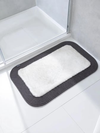 Jüt Peluş Kaymaz Taban Yıkanabilir Banyo Mutfak Kapı Önü Paspası 40x60 cm-Antrasit-Beyaz 